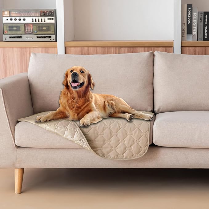 gogobunny Waterproof Armchair Covers for Pets, Anti Hair and Easy Care | Reversible Couch Protector, Resistant to Scratching, Small Size Suits Puppy and Cat Better, 30x30 Inch Dark Beige by gogobunny