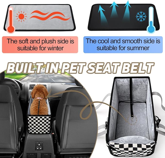 Console Dog Car Seat for Small Dogs, Foldable Booster Seat, Black Checkered | Portable Booster Seat Sits On Car Console/ Armrest. Foldable for Easy Storage. for Center Console, Easy To Clean. - Image 6