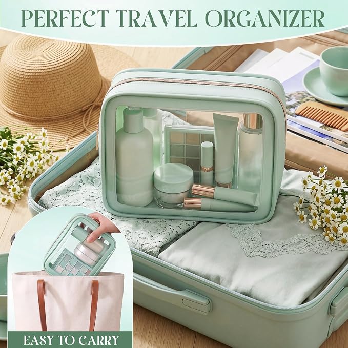 Hsei 6 Pcs Clear Makeup Bags Diaper Bag Organizer Travel Toiletry Bags with Zipper Clear Cosmetic Organizer Car Storage Pouch Bridesmaid Gift for Women Beach Vacation (Green) - Image 6