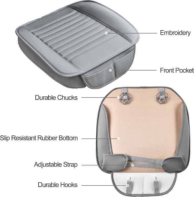 2pc Edge Wrapping Comfortable Car Front Seat Covers, Seat Protectors, Anti-Slip Bottom Seat Cushion Covers for Auto with PU Leather(Gray) - Image 6