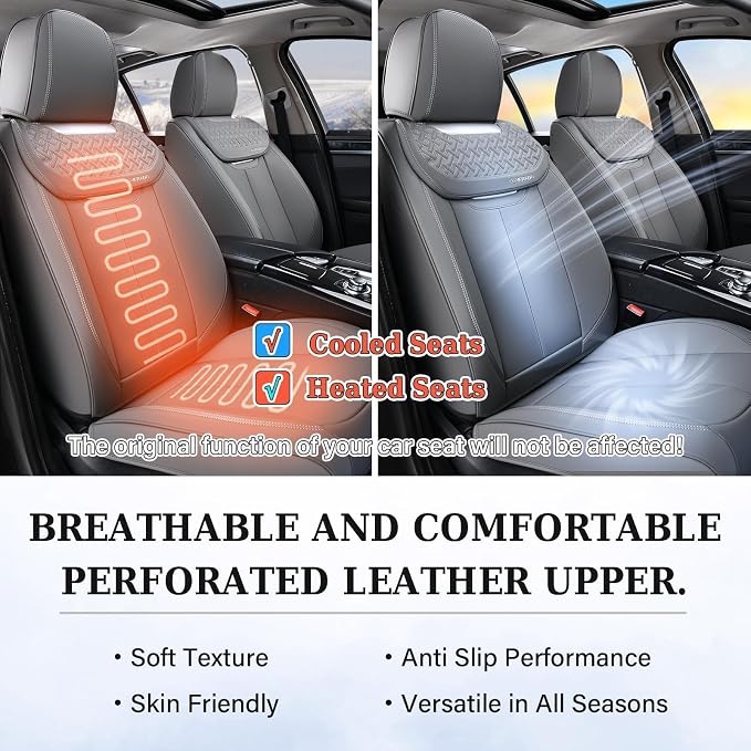 Coverado Car Seat Covers Full Set, Luxury Leather Car Seat Cover, Front and Back Seat Covers for Cars, Waterproof Car Seat Protector, Automotive Seat Covers Universal Fit Most Cars(Gray) - Image 8