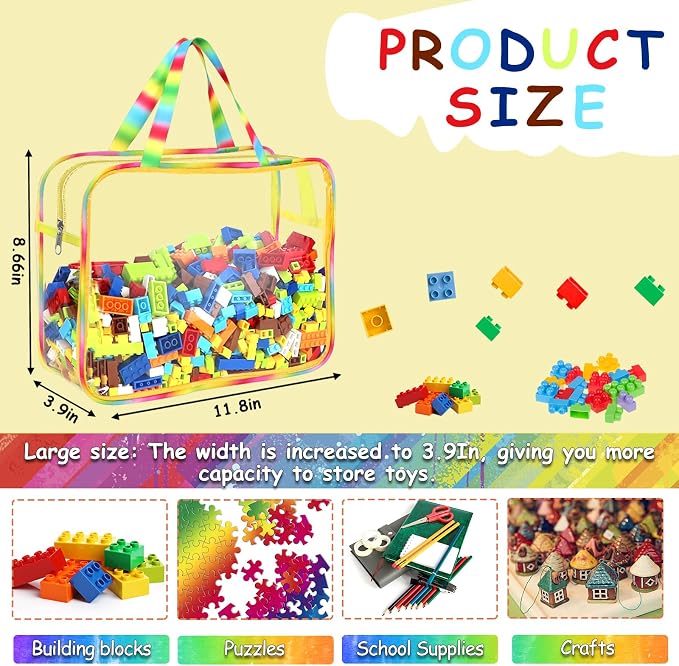 6 Packs Large Toy Storage Bags with Labels, Reusable Clear PVC Board Game Storage, Travel Waterproof Organizer Bags with Zipper Large Capacity (Gradient Color) - Image 2