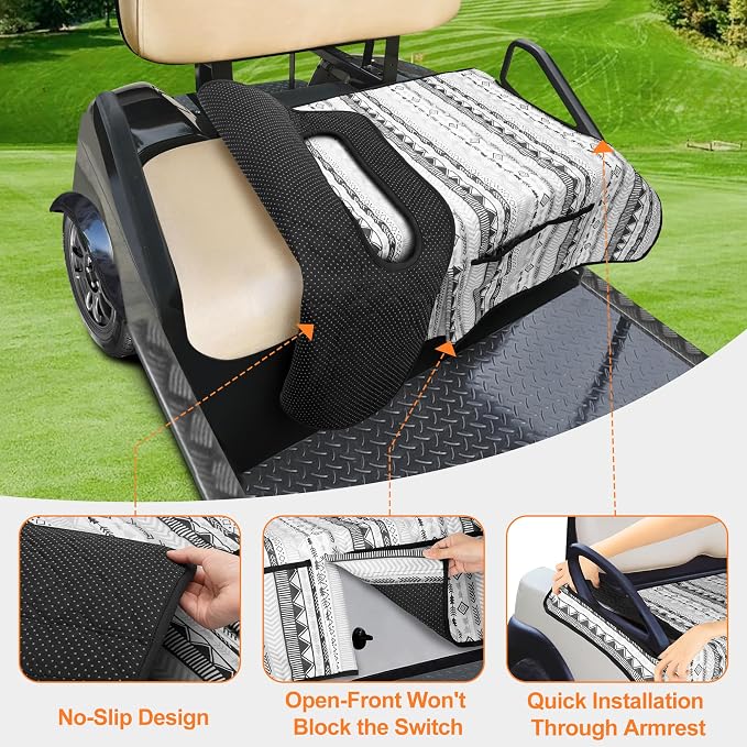 PGmoon Golf Cart Seat Covers with 4 Front Pockets & Nonskid Bottom | Universal Golf Cart Seat Towel Blanket Fits for EZGO, Yamaha, Club Car and More 2 Person Seats Golf Carts - Image 3
