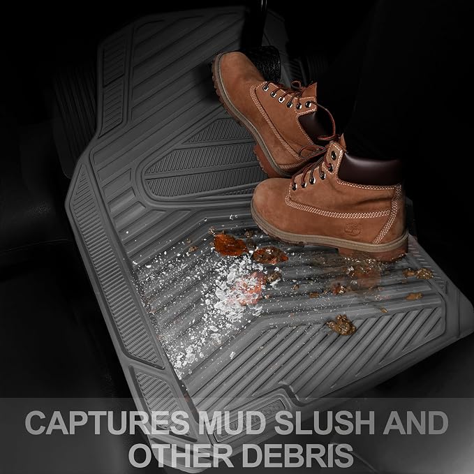 CAR PASS Rubber Car Mats, Waterproof Car Floor Mats All Weather,Car Mat Full Set 3 Piece, Grey Automotive Floor Mat Trim to Fit for Cars Sedan SUVs Trucks, Anti-Slip Easy Clean, All Gray - Image 7