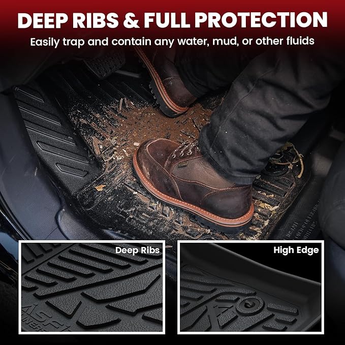 LASFIT Floor Mats for Ford F250/F350/F450 2012-2016 Crew Cab Carpet Floor | Super Duty Car Liners Without Manual Transfer Case Shifter All Weather Protector TPE, 1st & 2nd Rows, 3pc Black - Image 3