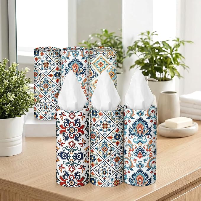 Arttown Car Tissue Holder for Cup Holder Facial Tissues 12 Pack Moroccan | Boho Bulk 3-Ply,Refillable Marble Print Cylinder Tissue Boxes,Fit Car Home Office School (600 Sheets Total,50 Sheets Each) - Image 7