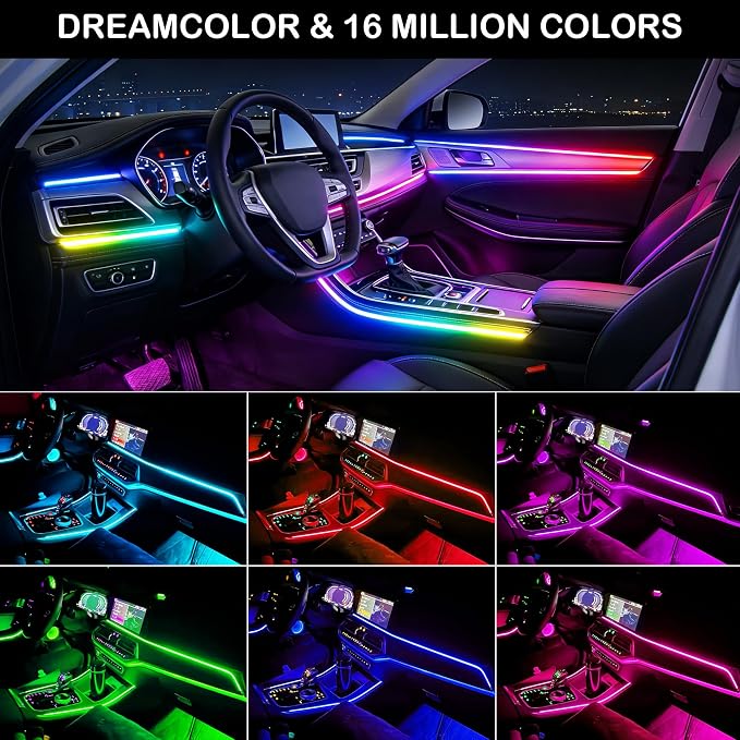 Interior Car LED Strip Light with Wireless APP, RGB 10 in 1 Acrylic LED Light for Car with Dynamic Dreamcolor, Dual Zone Control Car Ambient Lighting Kits, Inside Neon Strip with Music Mode (10 in 1) - Image 2