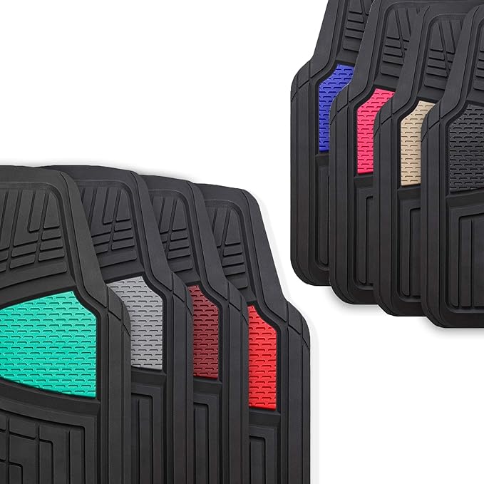 FH Group Automotive Floor Mats - Heavy-Duty Rubber Floor Mats for Cars, Universal Fit Full Set, Climaproof Floor Mats, Trimmable Floor Mats for Most Sedan, SUV, Truck Floor Mats Red - Image 2