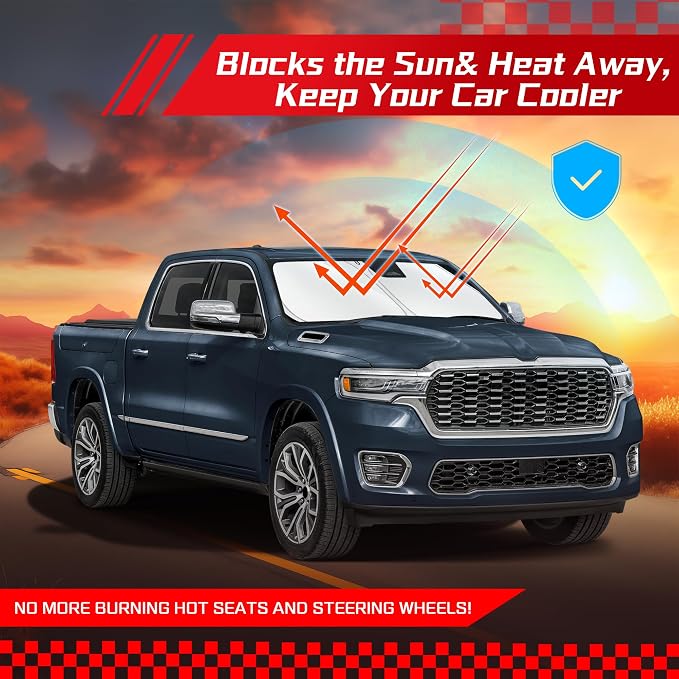 ARISMOTOR Windshield Sun Shade for Ram 1500 Tungsten 2025-2027 | Custom Fit, Foldable Front Window, Block UV Rays, Keep Car Cooler - Image 7