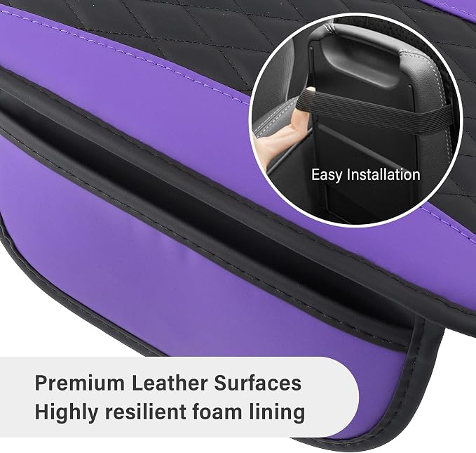 Leather Car Center Console Cover with Side Pockets,Stylish Car Decorations Interior Armrest Cover for Car Seat Organizer,Universal Center Console Protector Fit Car SUV Truck (Purple) - Image 5