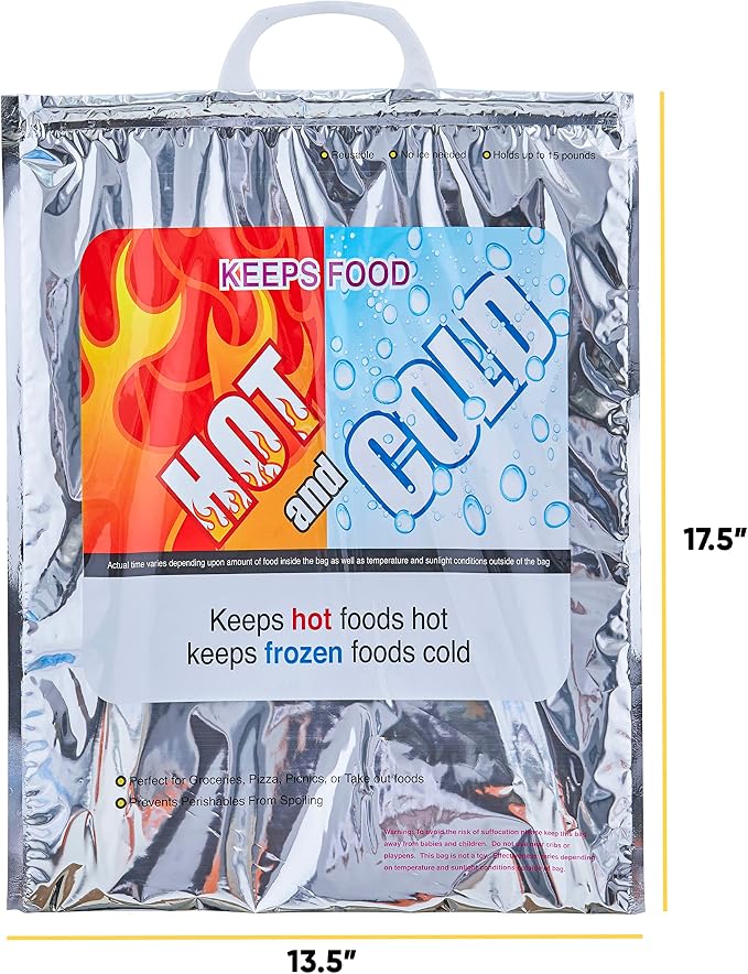 Superio Hot and Cold Insulated Bags for Food Delivery, Grocery Shopping Bags, Food Storage for Hot and Frozen Food for Travel, Disposable Cooler Bag, Reinforced Thermal Lunch Bag (6, 13.5"x17.5") - Image 2