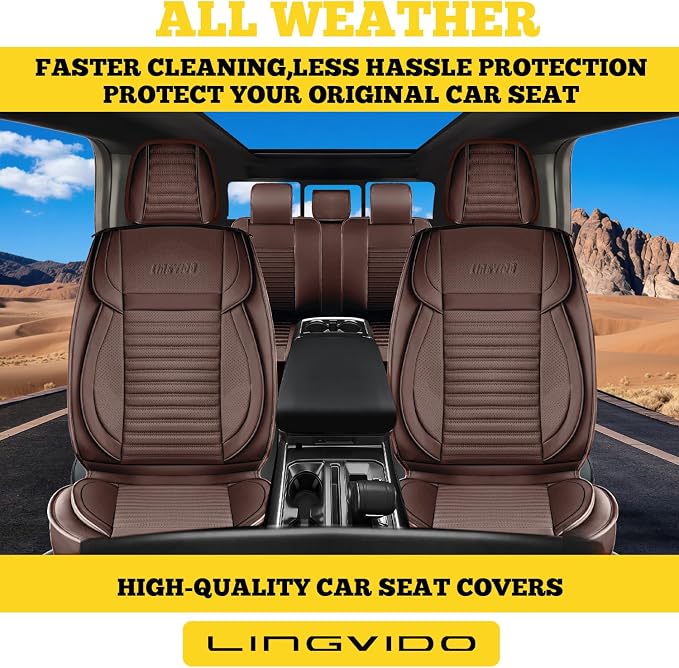 Front Car Seat Covers, Faux Nappa Leather for Sedan SUV, 2 Seats | Waterproof, Breathable and Airbag Compatible, Helps Reduce Slipping, Brown - Image 3