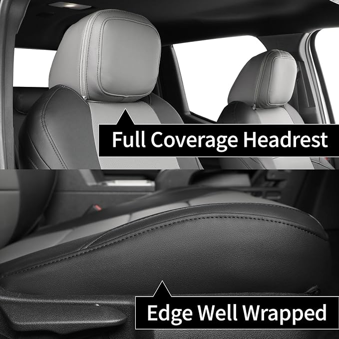 Tacoma Leather Seat Covers Custom Fit for 2024-2026 Toyota Tacoma Hybrid TRD Sport,TRD Off-Road,Limited,Trailhunter,Fully Covered,Luxury Waterproof Car Seat Protector (Full Set,Black/Gray) - Image 2