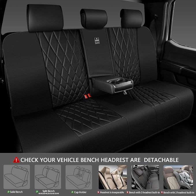 CAR PASS Luxury Faux Leather Rear Bench Car Seat Covers, Waterproof Anti Slip Back Seat Covers, Deluxe Automotive Backseat Cover Universal Fit for Most Cars Sedan SUV Pickup Truck (All Black) - Image 4