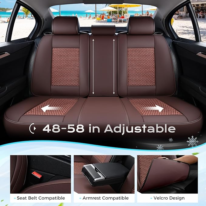 Coverado Car Seat Covers Full Set, 5 Seats Car Seat Protector, Universal Breathable Car Seat Covers Front Seats Back Seats, Car Seat Cushion Fit for Most Vehicles Brown - Image 5