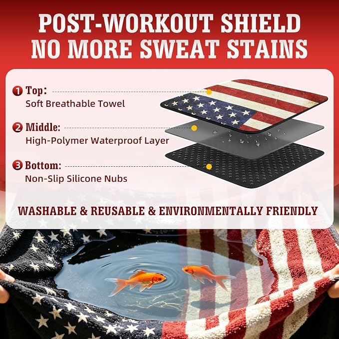 2 Pack American Flag Car Seat Cover Towel, Waterproof Sweat Protector for Gym Post-Workout & Beach, Universal Fit for Sedans SUV Minivan, Machine Washable Non-Slip Bucket Seat Mat - Image 5