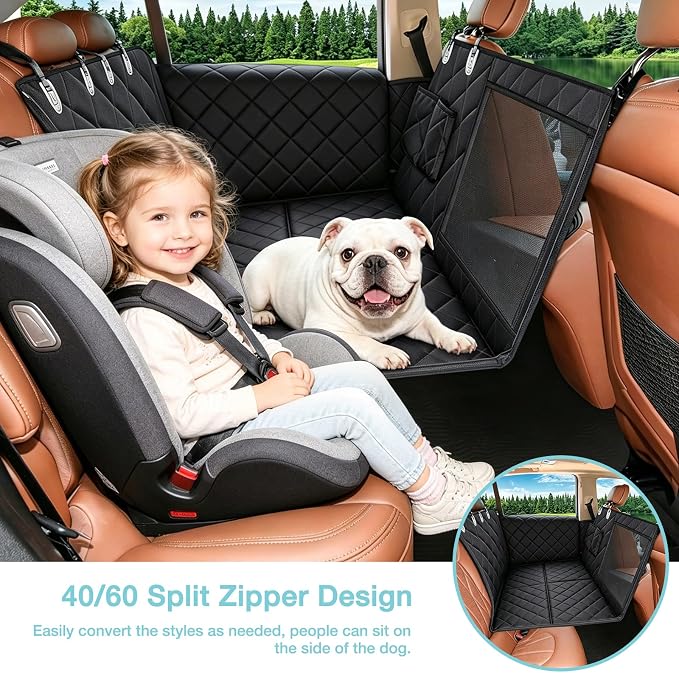 Waterproof XL Hard Bottom Car Seat Cover for Trucks with 2 Dog Seat Belts | For Large Trucks,Waterproof,Mesh Window,Zero Slide,Easy Removal & Storage,Heavy-Duty Oxford Fabric,Double-Stitched Seams - Image 5