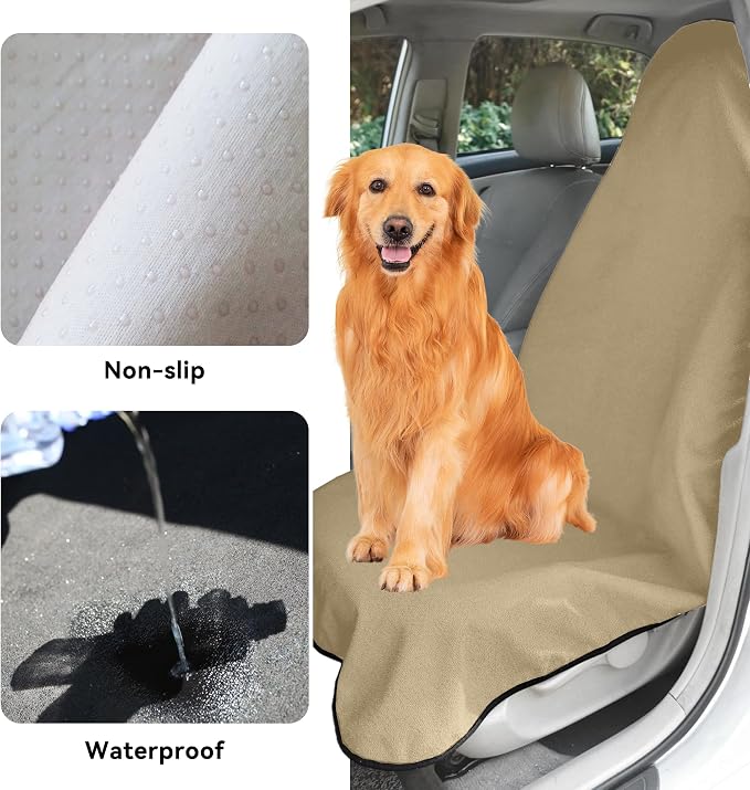 Waterproof Towel Car Seat Cover, Sweatproof Non Slip Towel Carseat Cover, Machine Washable Vehicle Bucket Frontseat Protector Accessories, Universal for SUV, Sedan, Truck (Beige) - Image 4