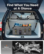 HOTOR Trunk Organizer - Foldable Car Organizer for SUVs & Sedans Storage | Sturdy Car Organization for Men & Women, Car Accessories, Tools, Sundries, Grey, 2 Compartments, 21.3" x 12.6" x 10.6" - Image 6