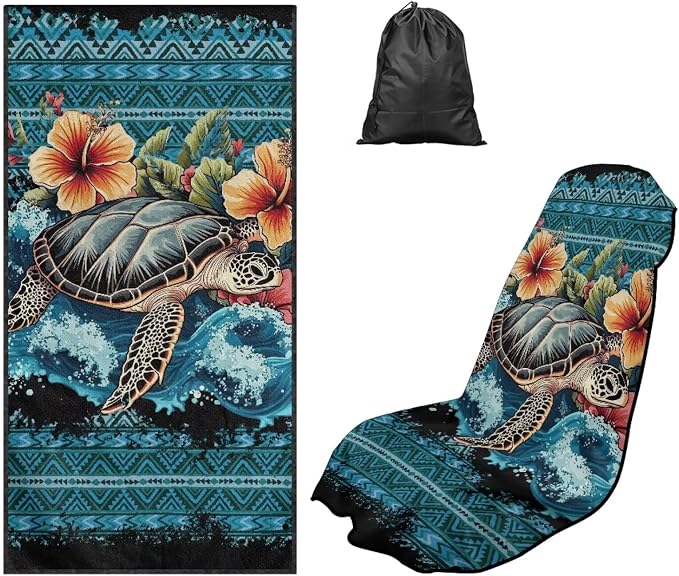 Aztec Sea Turtle Car Seat Towel with Storage Bag Hawaiian Sea Turtle Auto Interior Seat Protector for Front Seat Only Stain Resistant Bench Seat Cover Auto Seat Interior Decor Towel Universal by YMPUDXFI