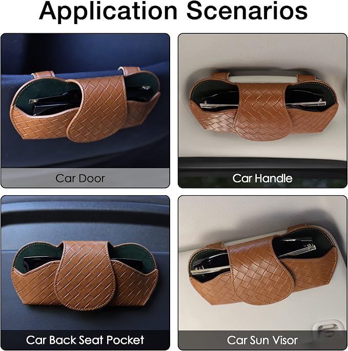 KINIVA Sunglasses Holder for Car Visor Leather Glasses Case with Clips for Car Visor Automotive Interior Visor Accessories Apply to All Car Models (09 Brown) - Image 4