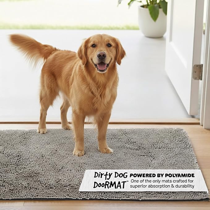 Dog Gone Smart Dirty Dog Doormat - Super Absorbent Polyamide Rug Pulls in Moisture & Dirt - Fast Drying for Clean Floors, Non-Slip, Machine Washable Mat for Muddy Paws - Grey, 35 x 26 Inches by DogGoneSmartBed