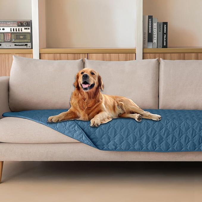 gogobunny Waterproof Dog Blanket, Couch Covers for Sofa, Reusable Pee Pads | Wear Resistant, Leakproof Sofa Cover for Pets, Anti-Pilling, Hypoallergenic, Machine Washable 30x90 Inch Dark Blue by gogobunny