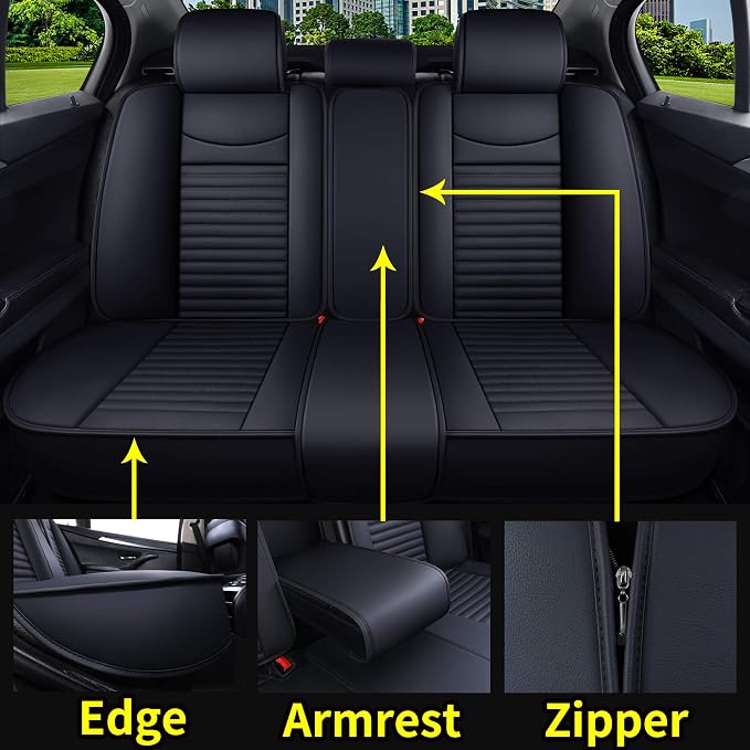 5 Car Seat Covers Full Set Waterproof Leather Universal Fit, Black-Red | Compatible with Toyota Highlander Corolla Acura Honda Civic Accord Jeep Prius Rav4 Altima Optima Ford Forte Mazda - Image 5