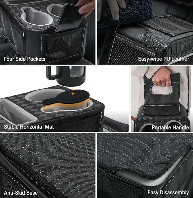 Universal Car Center Console Cup Holder Organizer Armrest Storage Box | with Bottle Holder & Tissue Slot & Side Pockets, Car Back Seat Truck Boat Couch Sofa Organizer PU Leather - Image 4