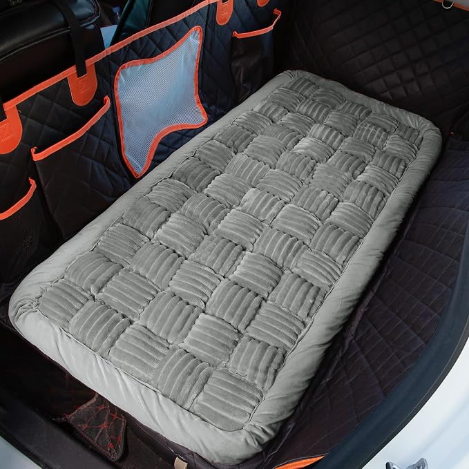 Soulbond Dog Bed for Car Back Seat Backseat Pet Bed Mat, Light Gray | Non-Slip Travel Pet Mat, Fuzzy Plaid Dog Seat Cover, Fit for Backseat Extenders and Trucks SUVs by Soulbond