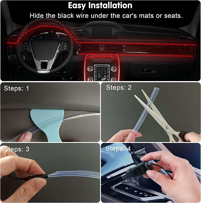 Interior Car LED Strip Lights Car Accessories APP Control with Remote 5 in 1 Music Sync Color Change RGB Ambient Lighting Kit with 275 inches Fiber Optic USB Charger Light Strips Decorations - Image 6