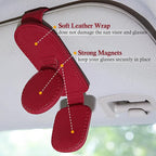 KIWEN 2 Pack Sunglasses Holder for Car Visor, Magnetic Leather Sunglass Eyeglass Hanger Clip for Car Sun Visor Accessories (2, Red) - Image 4