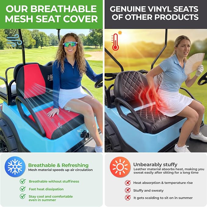 10L0L Golf Cart Seat Covers for Yamaha EZGO Club Car Seat Towel Cushion | Breathable Mesh All-Season Front/Rear Seat Blanket, UV Resistant, Cool Comfort, Machine Washable, Easy On, Great Golf Gift - Image 4