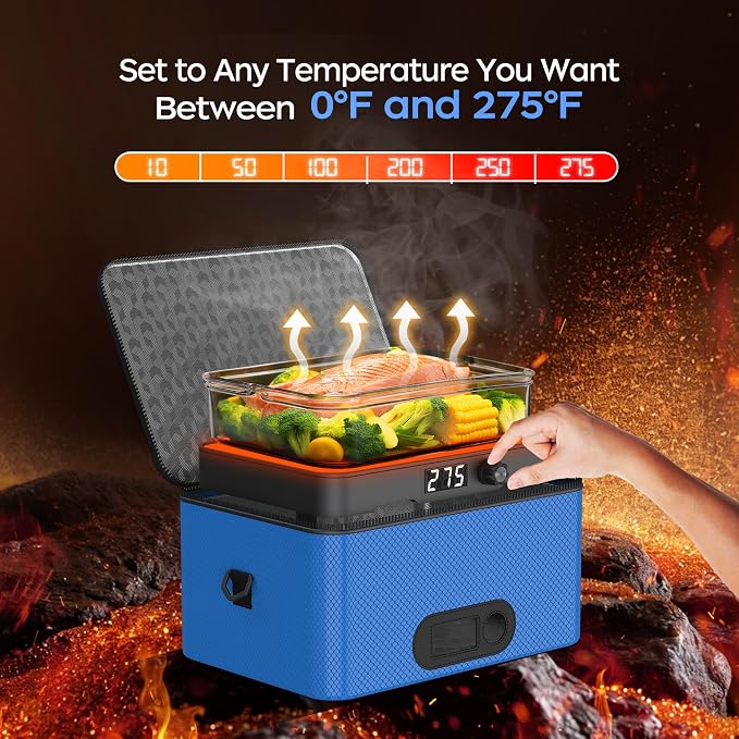 Portable Oven, 12V 24V 110V-240V Car Food Warmer Portable Personal Mini Oven Electric Heated Lunch Box for Meals Reheating & Raw Food Cooking for Road Trip/Camping/Picnic/Family Gathering(Blue) - Image 2