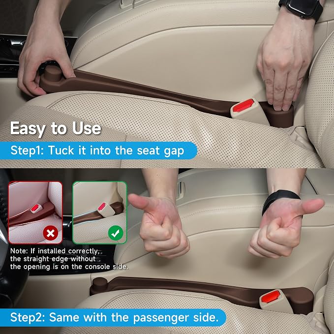 Givifive Car Seat Gap Filler Organizer 2Pack Soft Foam 3IN1 Multifunctional | Seat Side Gap Strip with Slot & Hook Universal Fit Car SUV Truck Fill The Gap Between Seat & Console (Standard Dark Brown) - Image 9