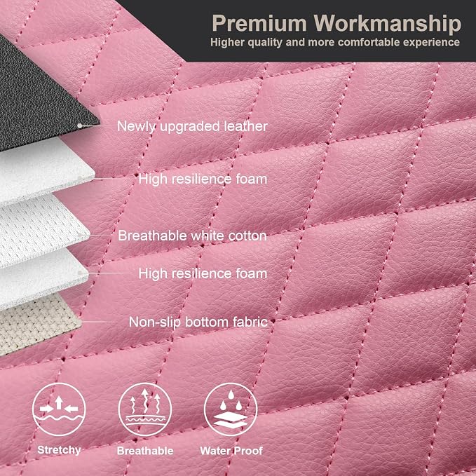 West Llama Pu Leather Car Seat Bottom Covers Protectors Include 1 Pair Front Driver Seat Pad Mat and 1 Rear Bench Cover Universal Fit 90% Vehicles,Pink - Image 3