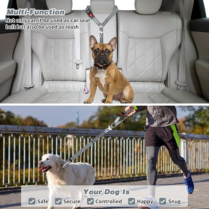 BWOGUE 2 Pack Dog Seat Belt for Car, Headrest Restraint, Elastic Bungee | 18-30 in Adjustable, Headrest Mount, Metal Buckle, Use with Dog Harness, Small-Large Dogs, Harness in Vehicle Travel for Pet - Image 7