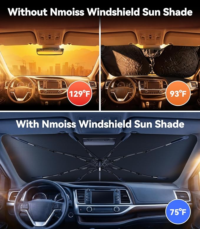 Nmoiss Windshield Sun Shade Umbrella [Vinyl Coating Heat Shield] for Toyota Grand Highlander XLE Limited Platinum Nightshade LE Accessories, Protect Car from Sun Rays - Image 2