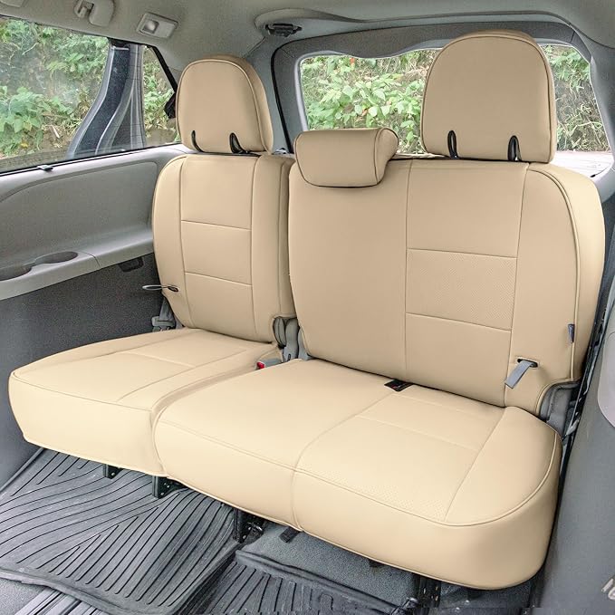 FH Group Custom Fit Car Seat Covers Specifically Made for 2011-2020 Toyota Sienna 7 Passenger, Car Seat Cover Full Set, Automotive Seat Covers in Solid Beige Faux Leather, Waterproof and Washable - Image 5