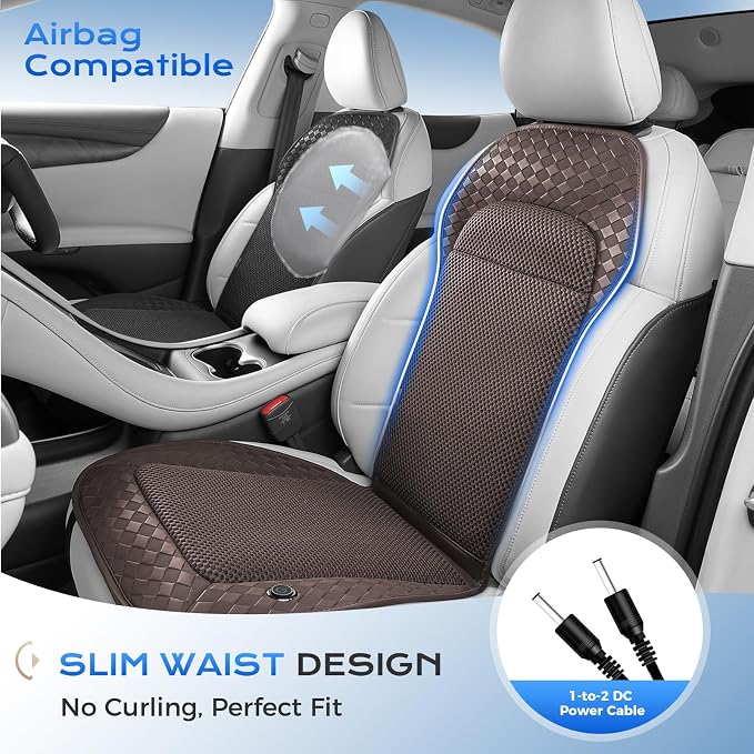 Coverado Summer Ventilated Car Seat Cushion, 12V-24V Dual Blowing & Suction Cooling Pad with 8 Turbo Fans, 3-Speed Adjustable, Universal Fit for Cars, SUVs, Trucks & Vans - Brown - Image 9