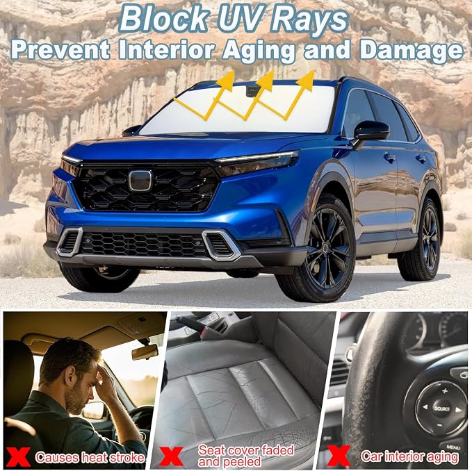 Windshield Sun Shade for Honda CRV 2023-2025 2026, Premium 310T Reflective Polyester UV Blocker, Lightweight Foldable Sun Visor with Storage Pouch - Image 4