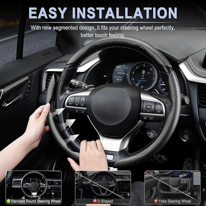 3pcs Carbon Fiber Anti-Skid Steering Wheel Cover, Waterproof & Segmented Butterfly Design, Universal 99% Vehicle Wheel Cover Protector, Car Interior Accessories (Black-3pcs) - Image 4