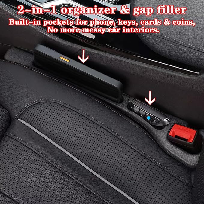 Car Seat Gap Filler Organizer of 2, 2 in 1 Car Gap Filler(Beige) | Universal Gap Filler with Storage Pockets, No Drop Seat Guard for Phones Keys Cards,Car Accessories for Most Cars Trucks SUVs - Image 4