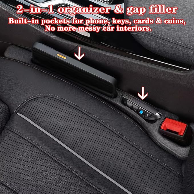 Car Seat Gap Filler Organizer of 2, 2 in 1 Car Gap Filler(Brown) | Universal Gap Filler with Storage Pockets, No Drop Seat Guard for Phones Keys Cards,Car Accessories for Most Cars Trucks SUVs - Image 4