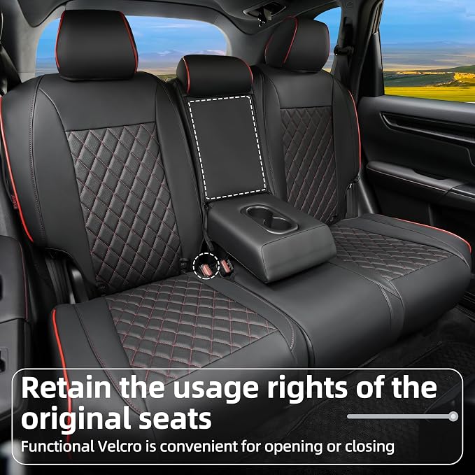 Lolcar CRV Seat Covers Custom Fit for Honda CRV 2023 2024 2025 2026 Leather Car Seat Cover Full Set for Trucks SUV,Waterproof Car Seat Cushion,Faux Leather (Black Red Grid) - Image 5