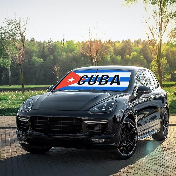 Cuba Flag Cuban Car Windshield Sun Shade Umbrella Bendable Handle Foldable Funny Cuban Flag Sunshade for Car Windshield Block UV Rays Keep Vehicle Cool for Sedans SUV Trucks Cars 57"x30" - Image 4