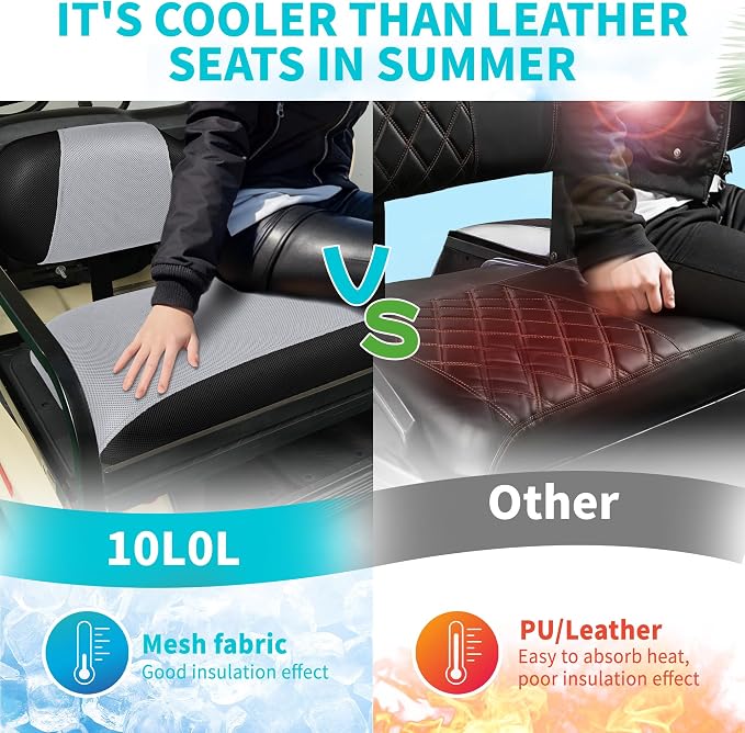 10L0L Golf Cart Seat Covers for Yamaha EZGO Club Car Seat Towel Cushion | Breathable Mesh All-Season Front/Rear Seat Blanket, UV Resistant, Cool Comfort, Machine Washable, Easy On, Great Golf Gift - Image 5
