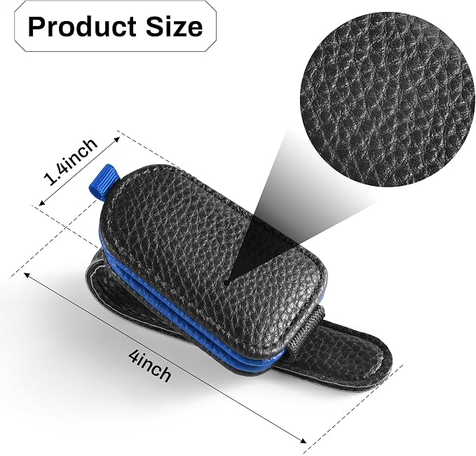 SINGARO Sunglasses Holder for Car, Leather Magnetic Buckle Sun Visor Sunglass Clip, Ticket Card Storage Glasses Clip, Car Interior Accessories for Men and Women（Black-Blue） - Image 5