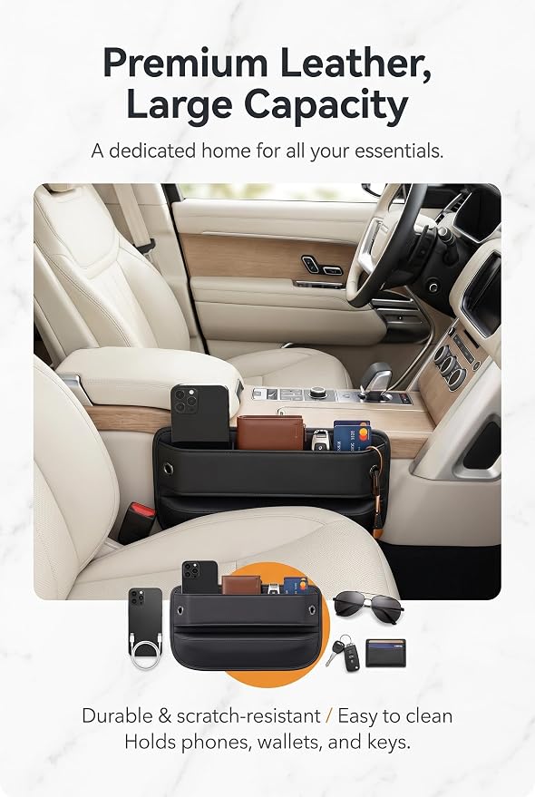 2 Pack Car Seat Gap Filler, Leather Car Organizer, Waterproof Front Seat Gap Filler for Car, Auto Console Side Storage Box, Car Accessories Interior for Men Women (Black) - Image 6