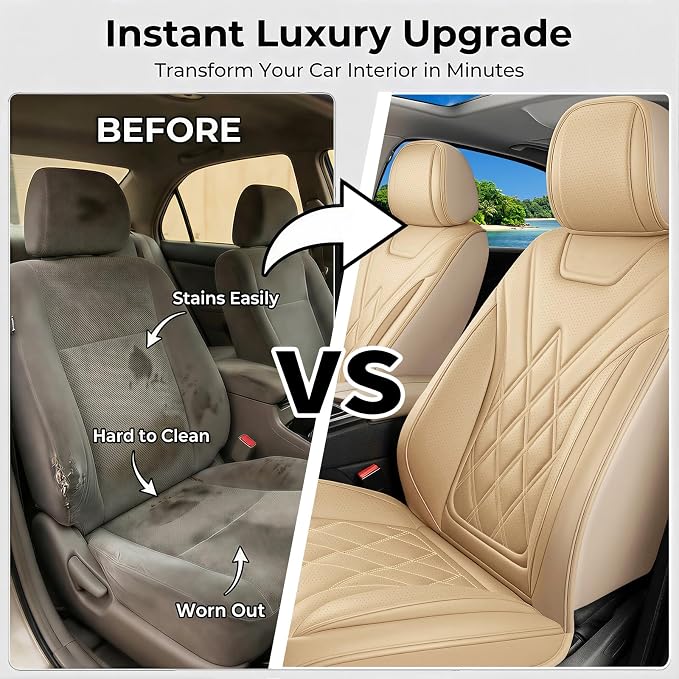 for Subaru Ascent 2019-2025 2026 Car Seat Covers, Full Set, Beige | Luxury Full Coverage Leather Seat Protectors, Waterproof Breathable, Non-Slip, Easy to Install, Airbag Compatible, All-Season - Image 6